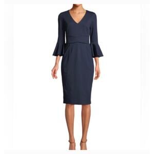 Trina Turk Navy Begonia Pointe Bell Sleeve Pencil Dress NWT